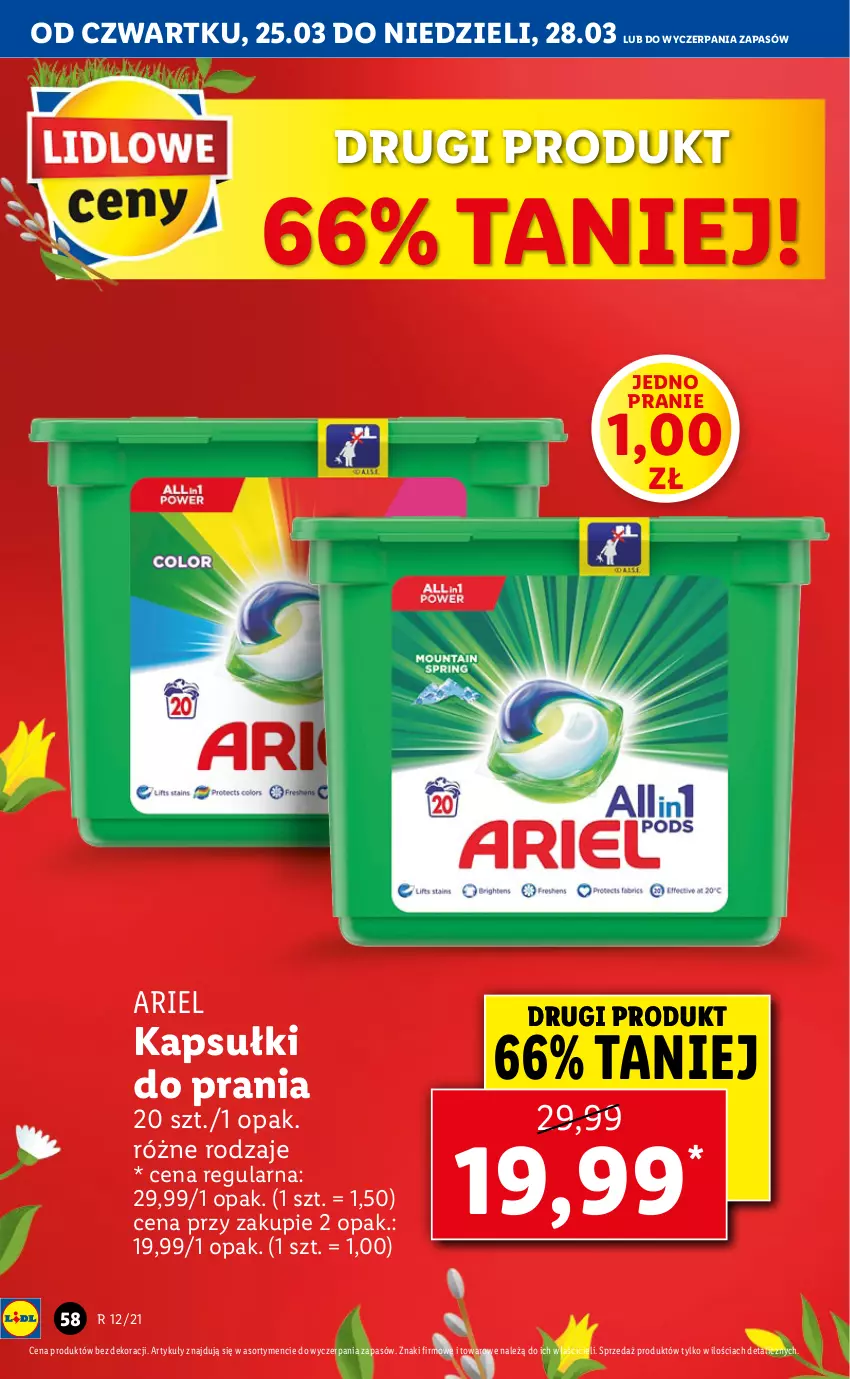 Gazetka promocyjna Lidl - GAZETKA - ważna 25.03 do 28.03.2021 - strona 58 - produkty: Ariel, Kapsułki do prania