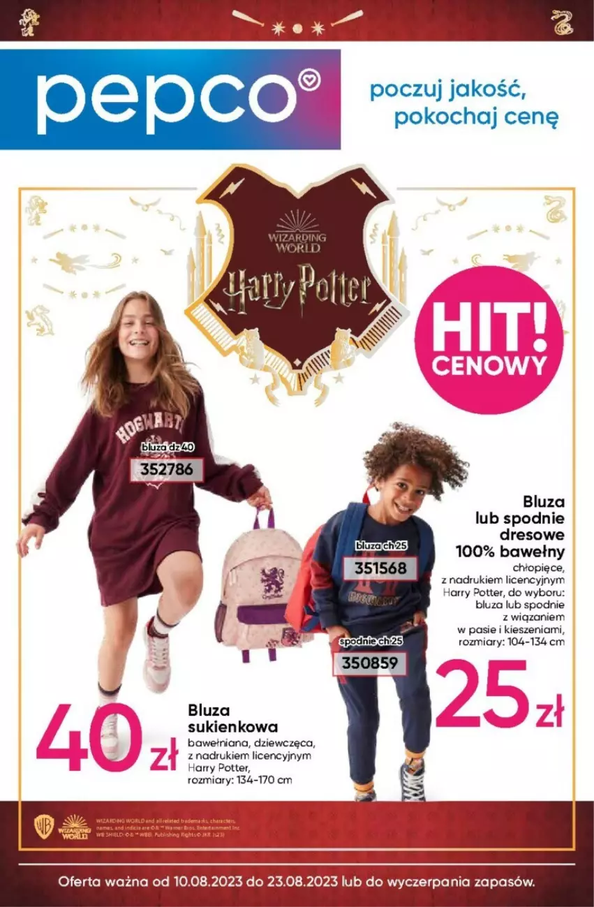 Gazetka promocyjna Pepco - ważna 10.08 do 23.08.2023 - strona 1 - produkty: Bluza, Dres, Harry Potter, Koc, Spodnie, Spodnie dresowe