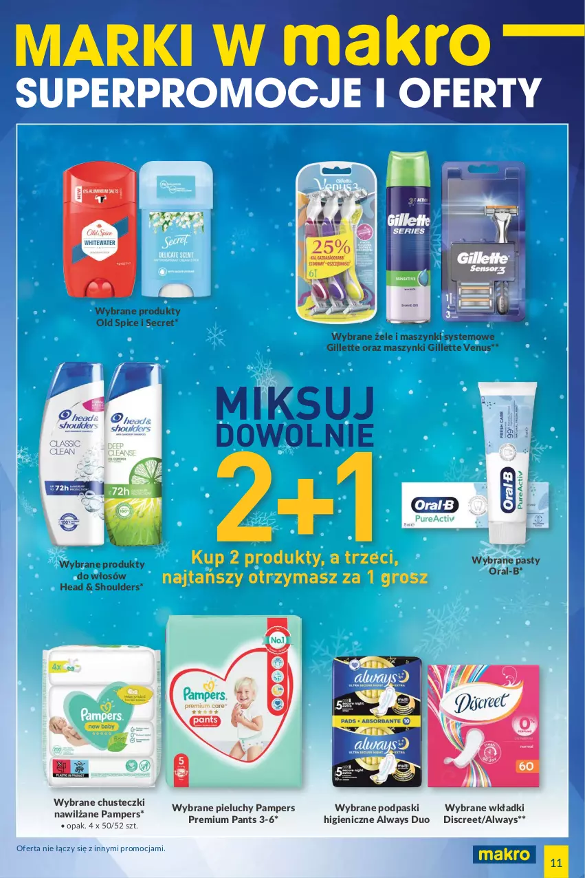 Gazetka promocyjna Makro - [Oferta specjalna] Marki w MAKRO - ważna 30.11 do 13.12.2021 - strona 11 - produkty: Always, Chusteczki, Discreet, Gillette, Gillette Venus, Old Spice, Pampers, Pieluchy, Podpaski, Venus, Wkładki