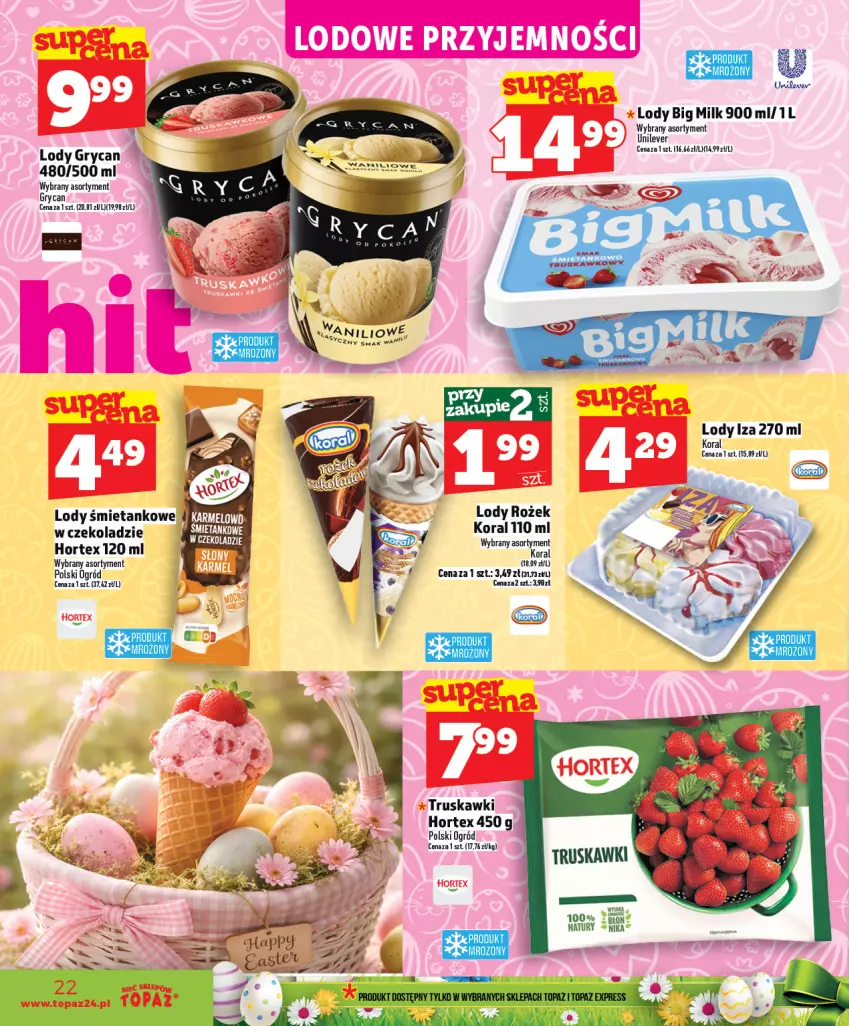 Gazetka promocyjna Topaz - Gazetka - ważna 02.04 do 08.04.2026 - strona 22 - produkty: Big Milk, Gry, Hortex, Lody, Ogród, Truskawki