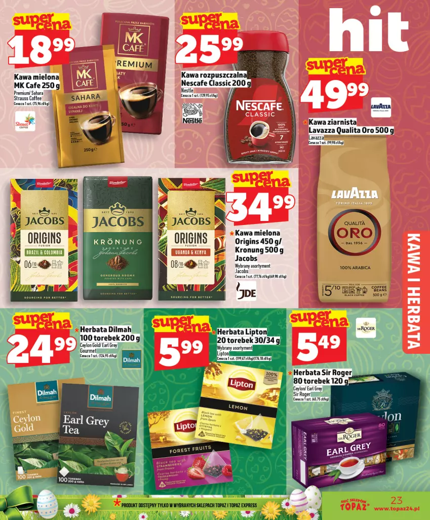 Gazetka promocyjna Topaz - Gazetka - ważna 02.04 do 08.04.2026 - strona 23 - produkty: BIC, Earl Grey, Fusion, Gin, Herbata, Jacobs, Kawa, Kawa mielona, Kawa rozpuszczalna, Kawa ziarnista, Lavazza