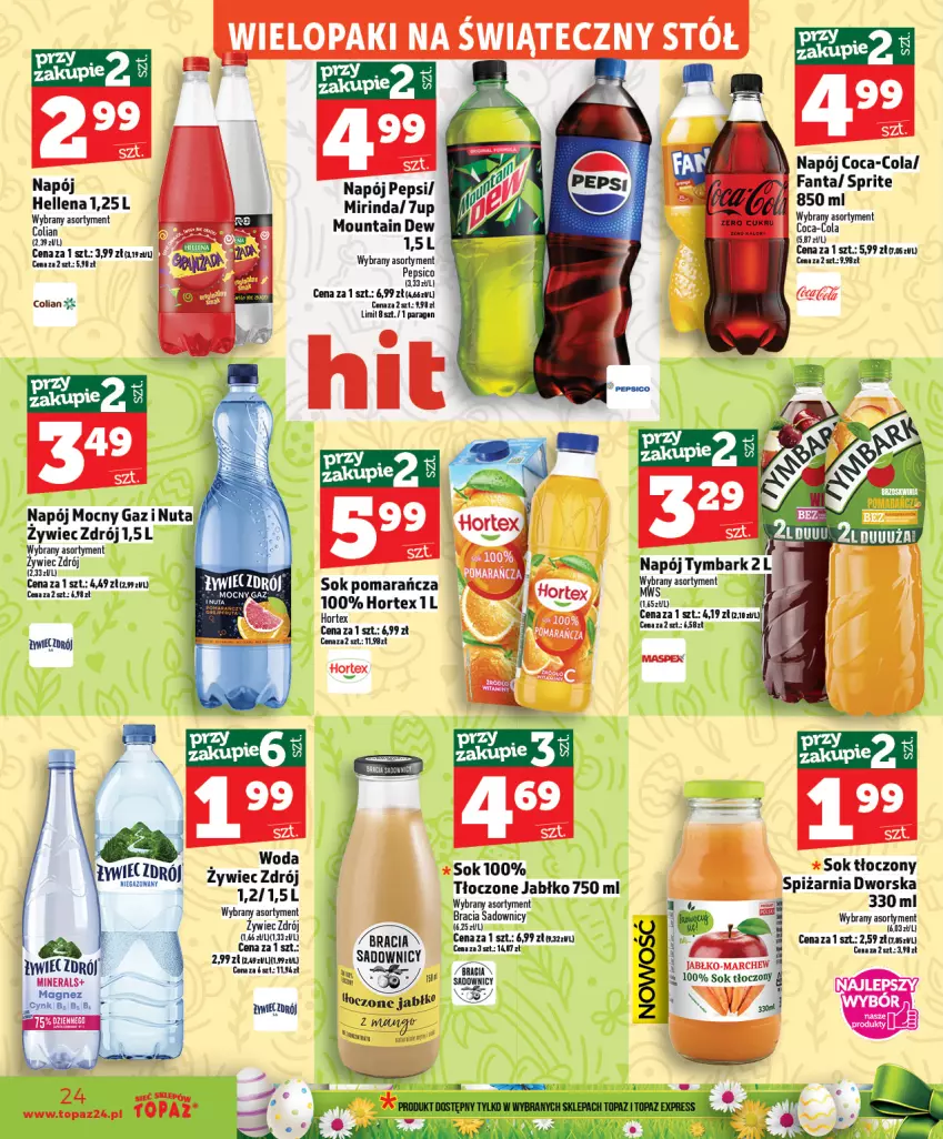 Gazetka promocyjna Topaz - Gazetka - ważna 02.04 do 08.04.2026 - strona 24 - produkty: 7up, Coca-Cola, Cynk, Fa, Fanta, Hellena, Hortex, HP, LG, Magnez, Mirinda, Napój, Pepsi, Sok, Sprite, Szal, Woda