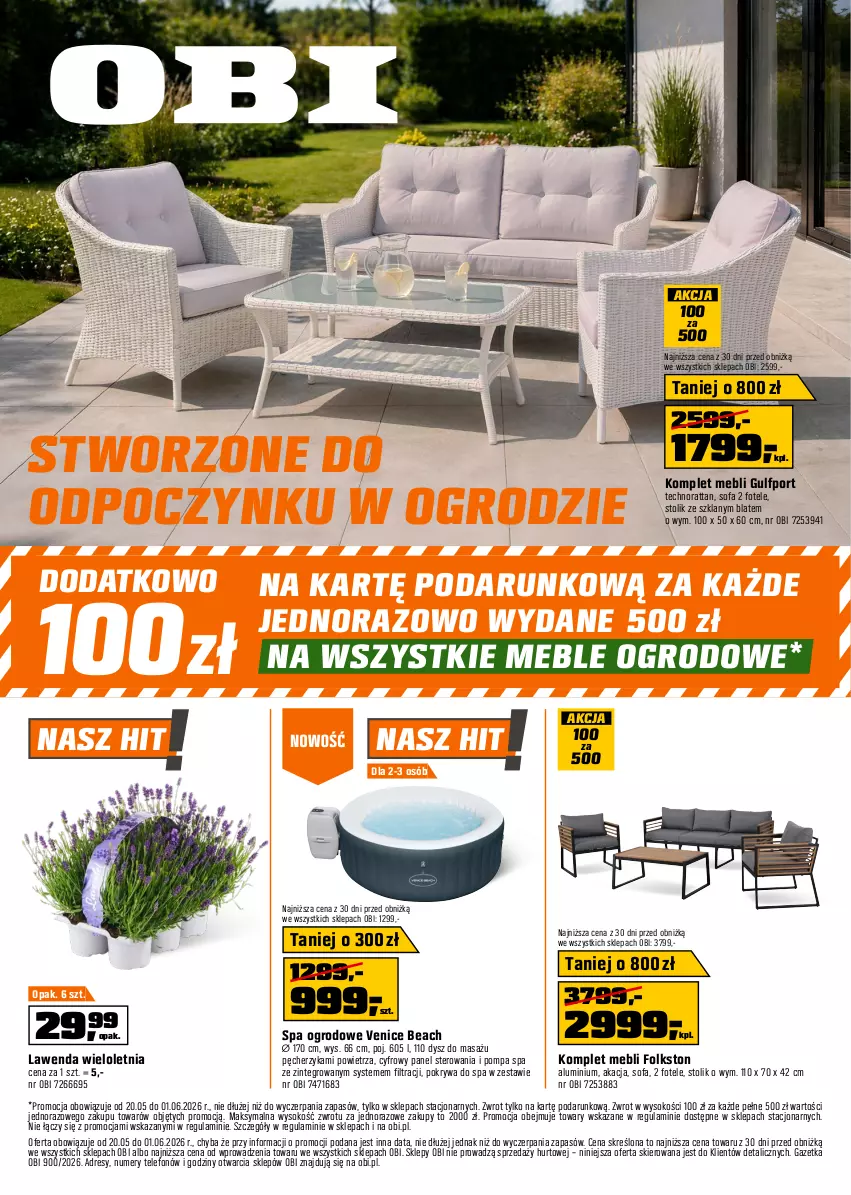 Gazetka promocyjna Obi - Gazetka OBI - ważna 20.05 do 01.06.2026 - strona 1 - produkty: Dres, Fa, Fotel, Meble, Pokrywa, Por, Sofa, Sok, Stolik, Telefon