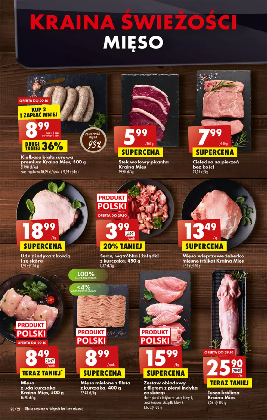 Gazetka promocyjna Biedronka - W tym tygodniu - ważna 27.10 do 02.11.2022 - strona 20 - produkty: Kiełbasa, Kiełbasa biała, Kurczak, LG, Mięso, Mięso mielone, Mięso wieprzowe, Piec, Ser, Stek, Stek wołowy, Tera, Tusz