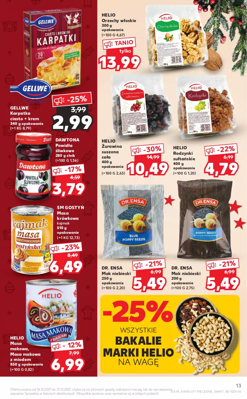 Gazetka promocyjna Kaufland - OFERTA TYGODNIA - ważna 16.12 do 21.12.2021 - strona 13 - produkty: Dawtona, Helio, Karp, Masa krówkowa, Orzechy włoskie, Piec, Rodzynki