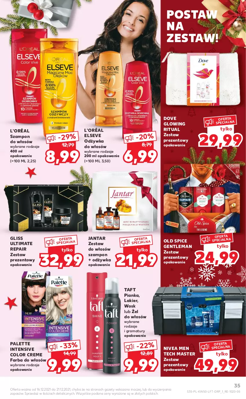 Gazetka promocyjna Kaufland - OFERTA TYGODNIA - ważna 16.12 do 21.12.2021 - strona 35 - produkty: Color Creme, Dove, Elseve, Fa, Farba do włosów, Gra, Lakier, Nivea, Nivea Men, Odżywka, Old Spice, Palette, Rama, Szampon, Taft, Zestaw prezentowy