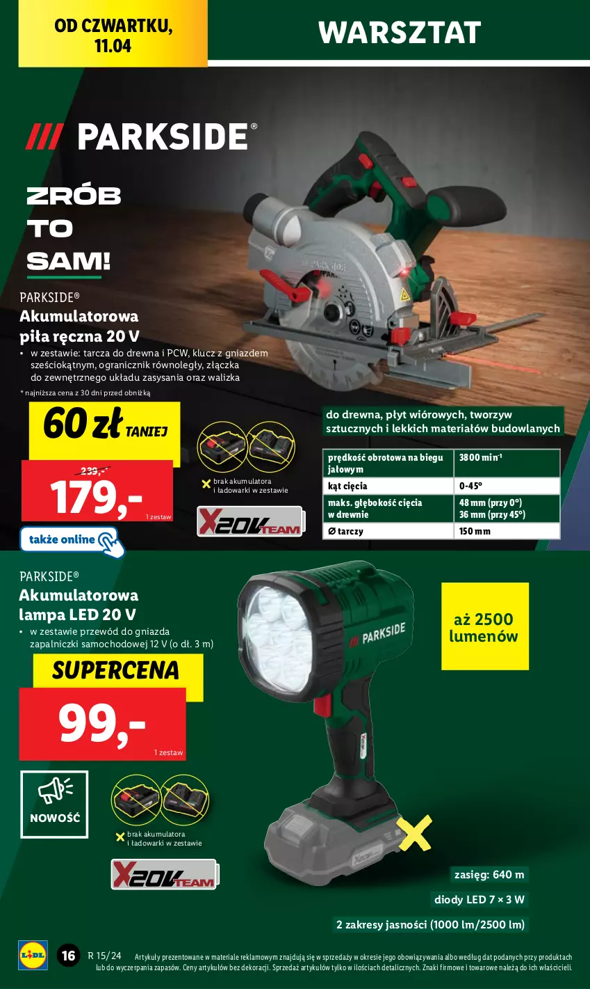 Gazetka promocyjna Lidl - GAZETKA - ważna 08.04 do 13.04.2024 - strona 20 - produkty: Akumulator, Gra, Lampa, Lampa LED, Parkside, Przewód, Walizka