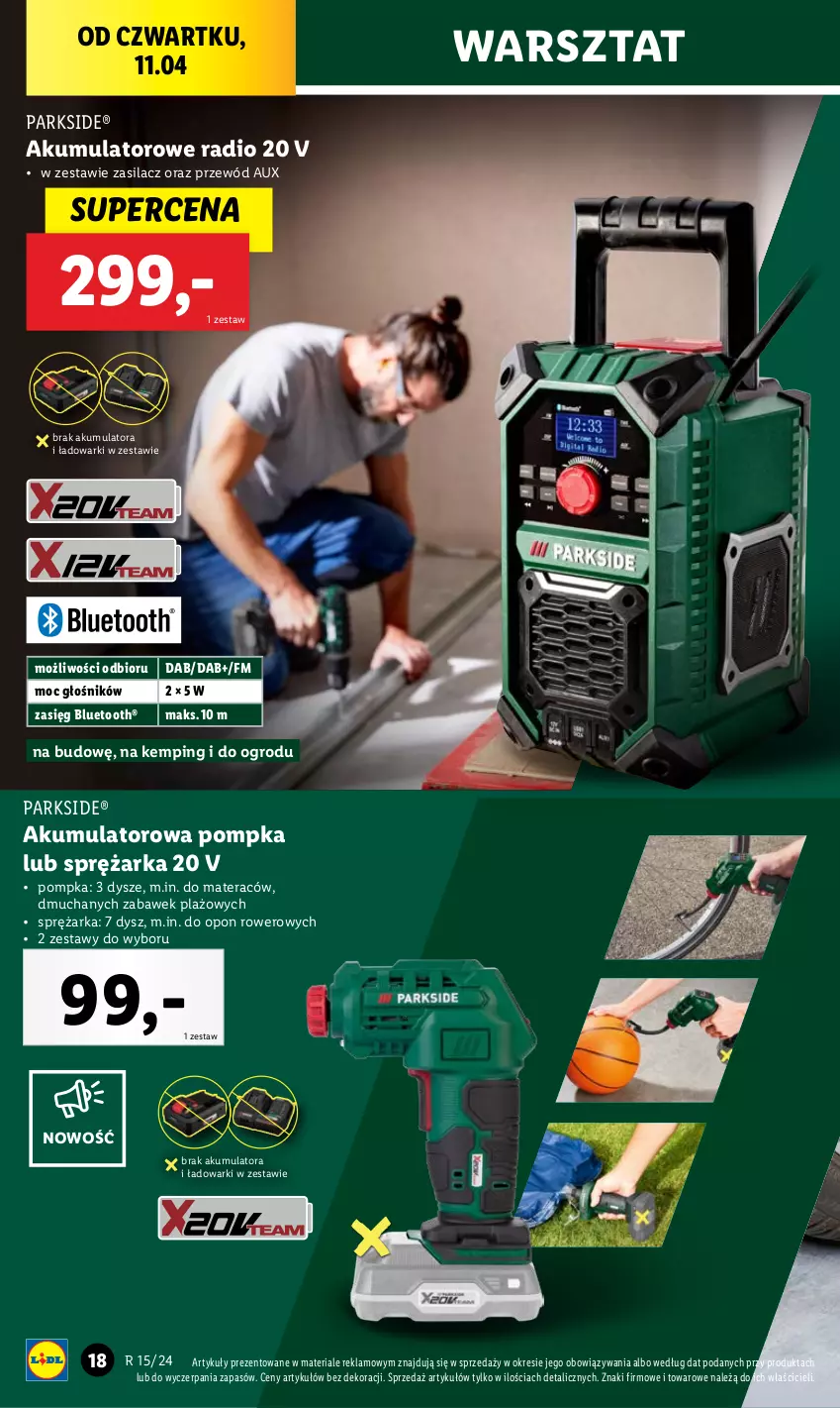 Gazetka promocyjna Lidl - GAZETKA - ważna 08.04 do 13.04.2024 - strona 22 - produkty: Akumulator, Głośnik, Materac, Parkside, Pompka, Przewód, Rower, Tera