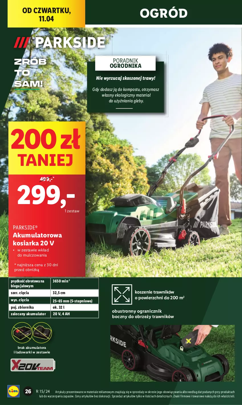 Gazetka promocyjna Lidl - GAZETKA - ważna 08.04 do 13.04.2024 - strona 30 - produkty: Akumulator, Gra, Kosiarka, Kosz, Ogród, Parkside, Por, Top