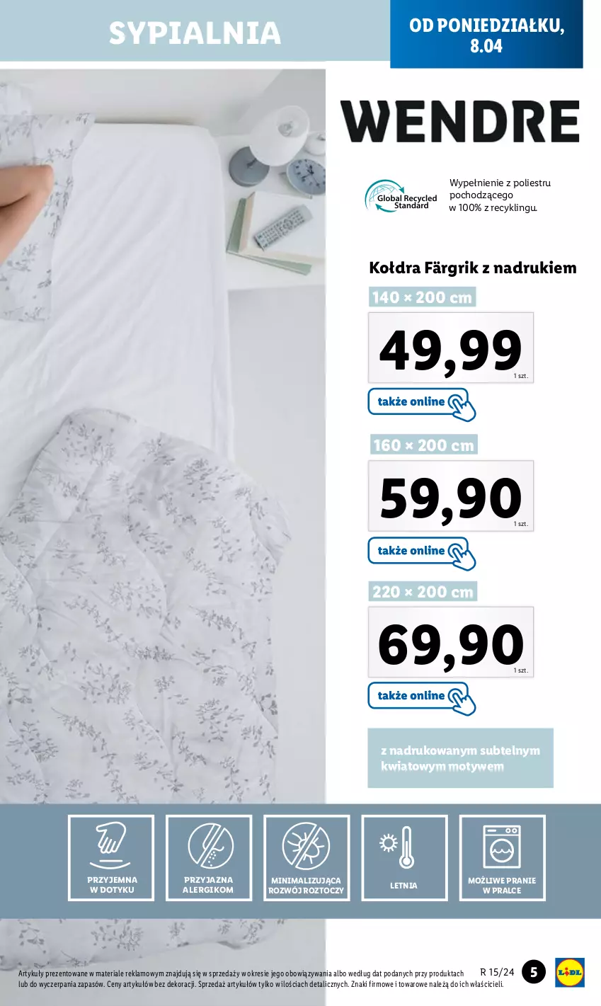 Gazetka promocyjna Lidl - GAZETKA - ważna 08.04 do 13.04.2024 - strona 7 - produkty: Control, Kołdra, Sypialnia