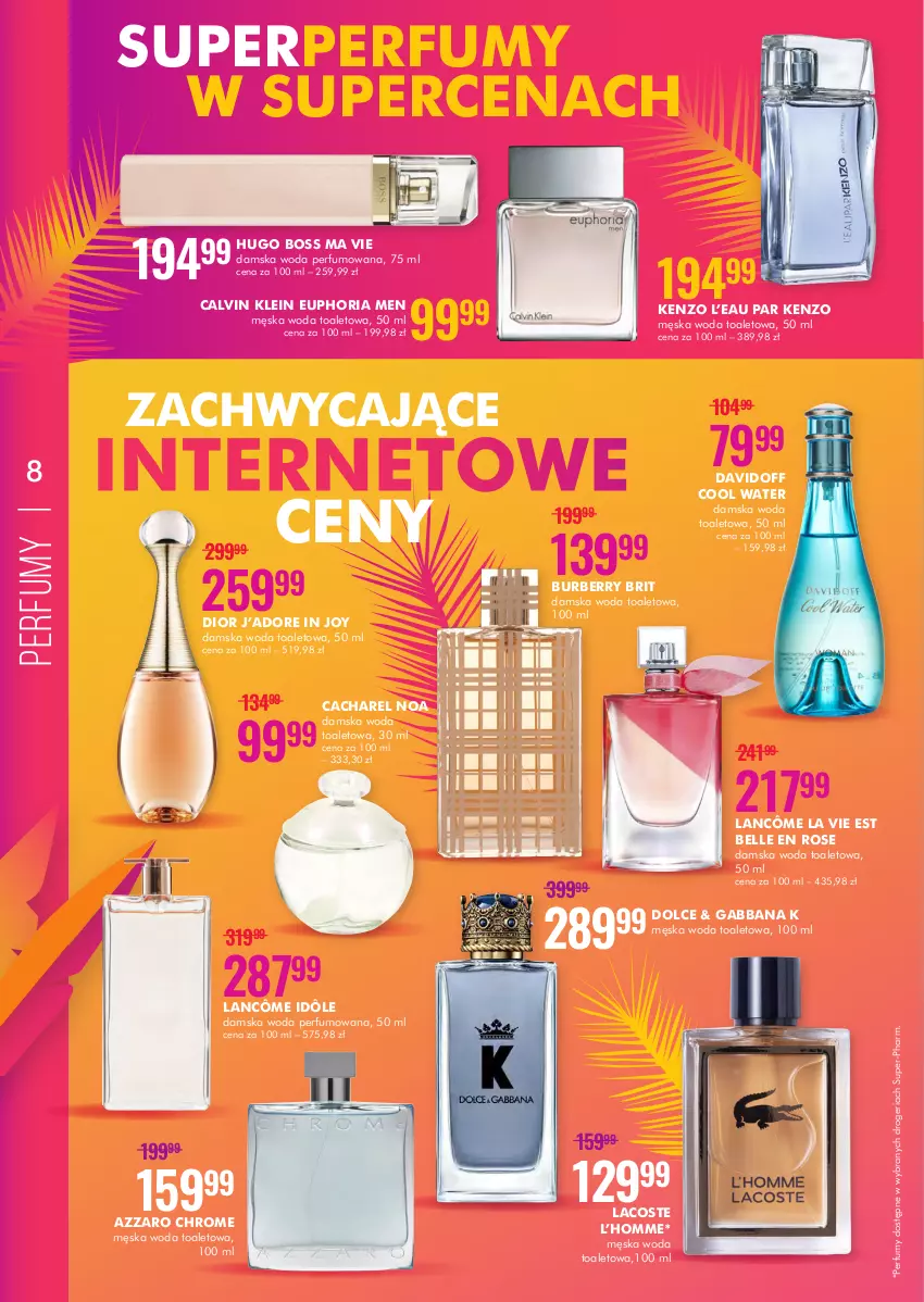 Gazetka promocyjna Super Pharm - Gazetka - ważna 14.06 do 30.06.2021 - strona 8 - produkty: Azzaro, Bell, Brit, Burberry, Cacharel, Calvin Klein, Davidoff, Dior, Hugo Boss, Kenzo, Lacoste, Lancôme, Perfum, Woda, Woda perfumowana, Woda toaletowa