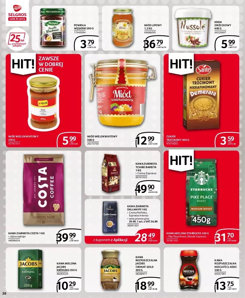 Gazetka promocyjna Selgros - Extra Oferta - ważna 01.04 do 30.04.2022 - strona 26 - produkty: Cukier, Cukier trzcinowy, Dallmayr, Jacobs, Jacobs Krönung, Kawa, Kawa mielona, Kawa rozpuszczalna, Kawa ziarnista, Krem orzechowy, Miód, Nescafé, Tchibo, Tchibo Barista