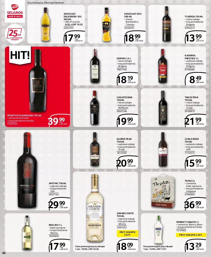 Gazetka promocyjna Selgros - Extra Oferta - ważna 01.04 do 30.04.2022 - strona 40 - produkty: Advocaat, Carlo Rossi, Gra