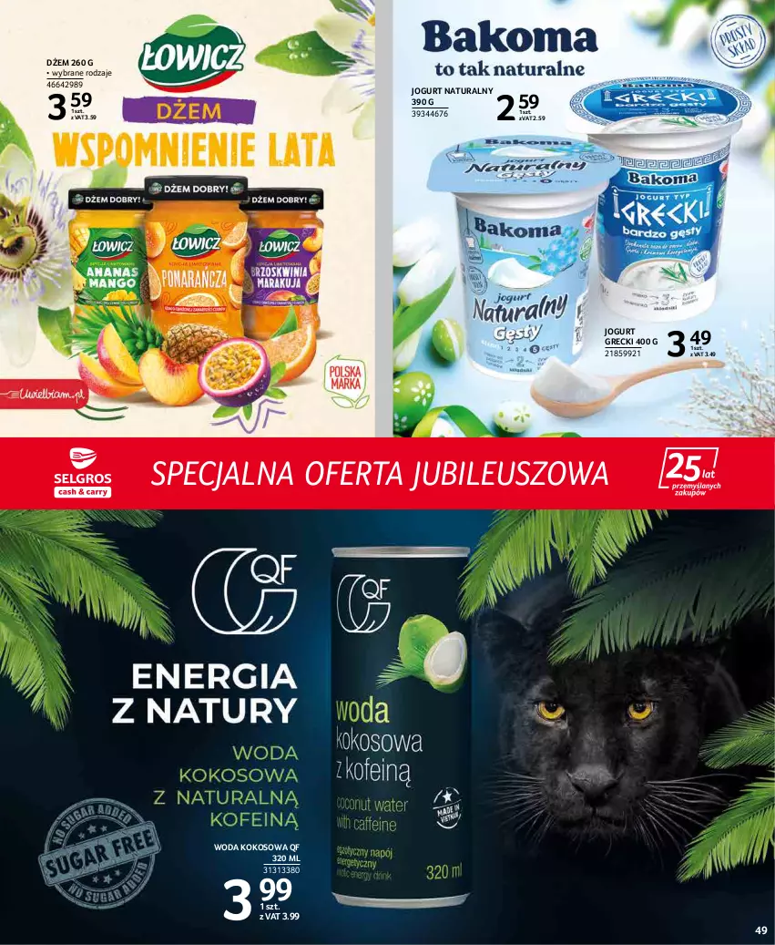 Gazetka promocyjna Selgros - Extra Oferta - ważna 01.04 do 30.04.2022 - strona 49 - produkty: Dżem, Jogurt, Jogurt naturalny, Kokos, Woda