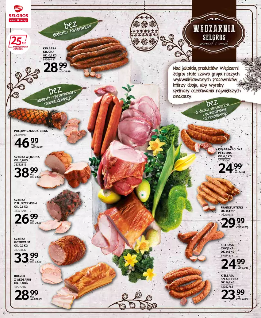 Gazetka promocyjna Selgros - Extra Oferta - ważna 01.04 do 30.04.2022 - strona 8 - produkty: Boczek, Frankfurterki, Kiełbasa, Kiełbasa krucha, Piec, Szynka