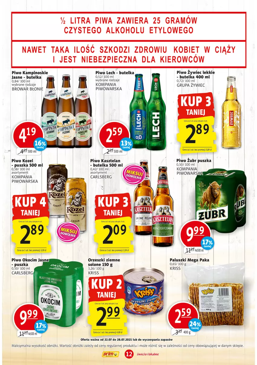 Gazetka promocyjna Prim Market - Gazetka - ważna 22.07 do 28.07.2021 - strona 12 - produkty: Carlsberg, Gra, Kasztelan, Koc, Kozel, Okocim, Orzeszki, Orzeszki ziemne, Piec, Piwa, Piwo, Sok