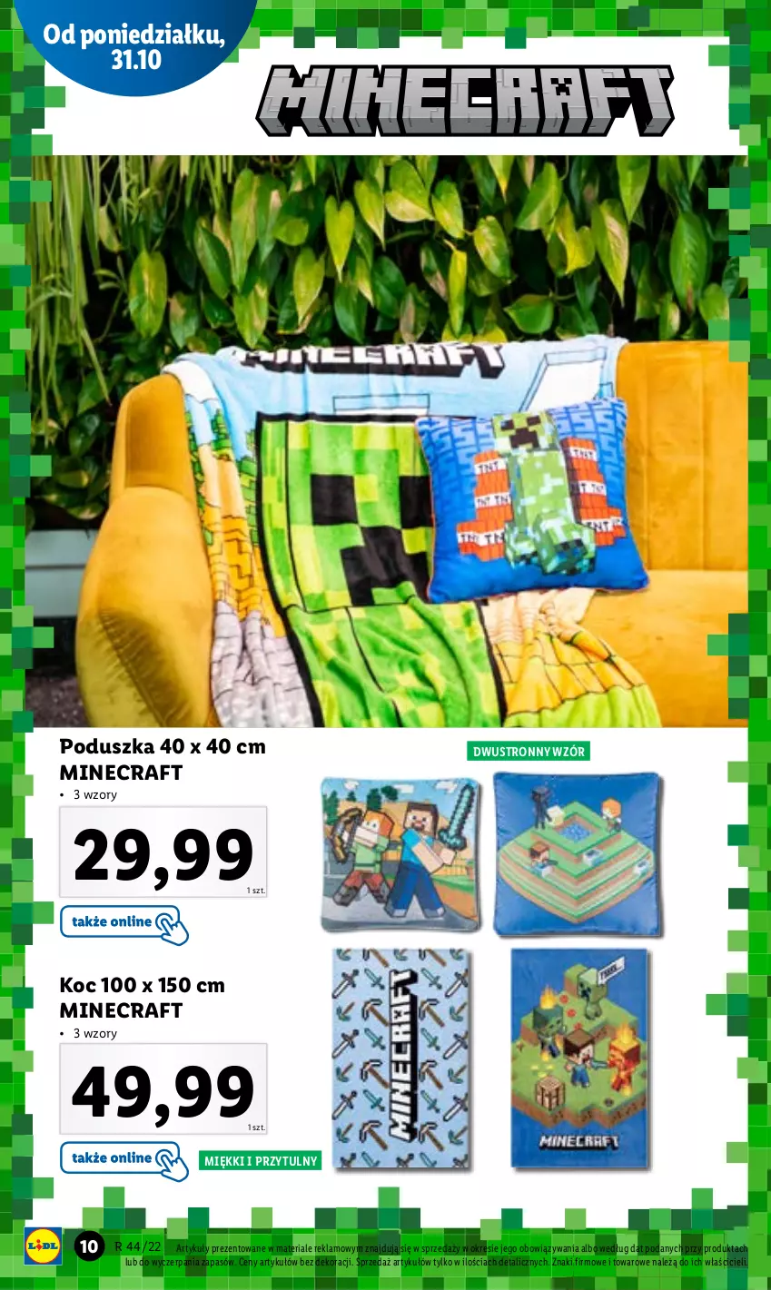 Gazetka promocyjna Lidl - GAZETKA - ważna 31.10 do 05.11.2022 - strona 10 - produkty: Koc, Minecraft, Poduszka