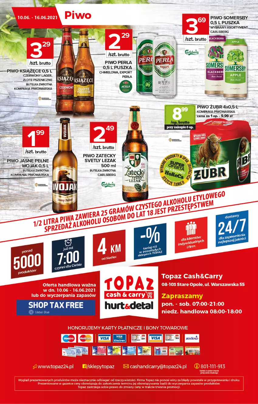 Gazetka promocyjna Topaz - Gazetka - ważna 10.06 do 16.06.2021 - strona 20 - produkty: Carlsberg, Perła, Piwo, Piwo jasne, Por, Somersby