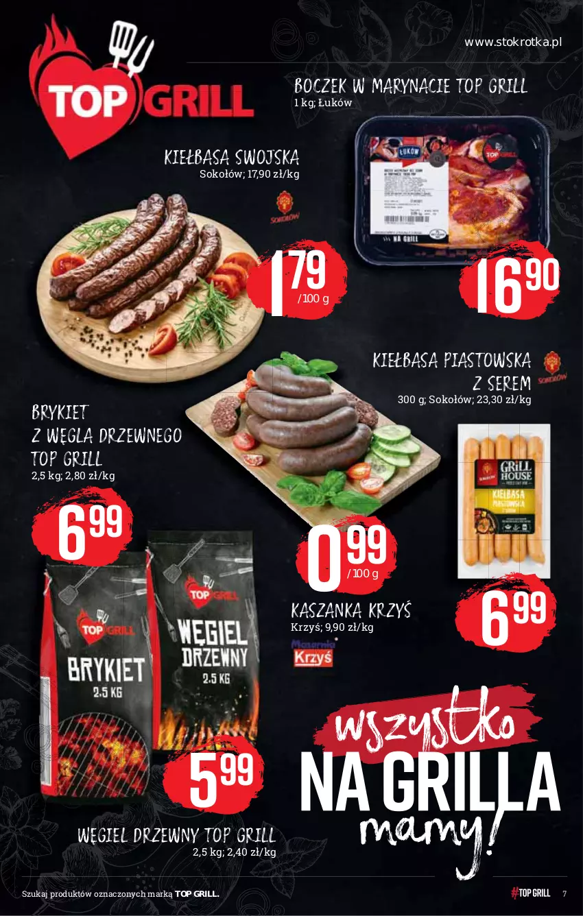 Gazetka promocyjna Stokrotka - Supermarket - ważna 05.08 do 11.08.2021 - strona 7 - produkty: Boczek, Grill, Kasza, Kaszanka, Kiełbasa, Piast, Ser, Top, Węgiel drzewny