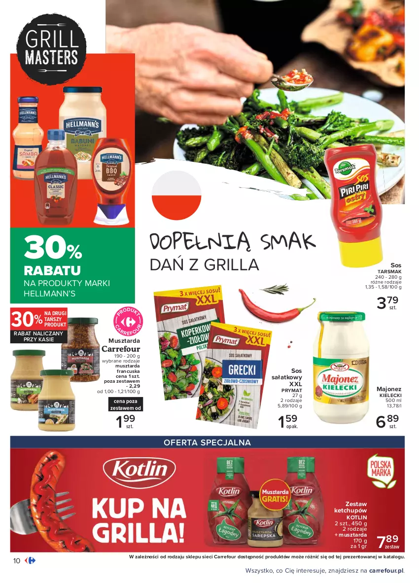 Gazetka promocyjna Carrefour - Gazetka Pyszny świat grilla - ważna 22.04 do 08.05.2021 - strona 10 - produkty: Grill, Hellmann’s, Ketchup, Kotlin, Majonez, Mus, Musztarda, Prymat, Sałat, Sos