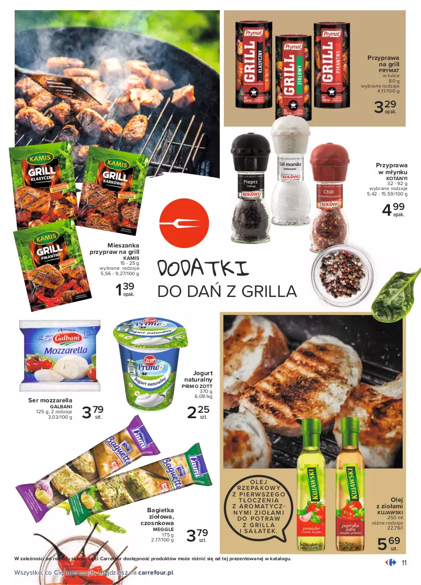 Gazetka promocyjna Carrefour - Gazetka Pyszny świat grilla - ważna 22.04 do 08.05.2021 - strona 11 - produkty: Bagietka, Galbani, Grill, Jogurt, Jogurt naturalny, Kamis, Kotányi, Kujawski, Mozzarella, Olej, Prymat, Ser, Zott