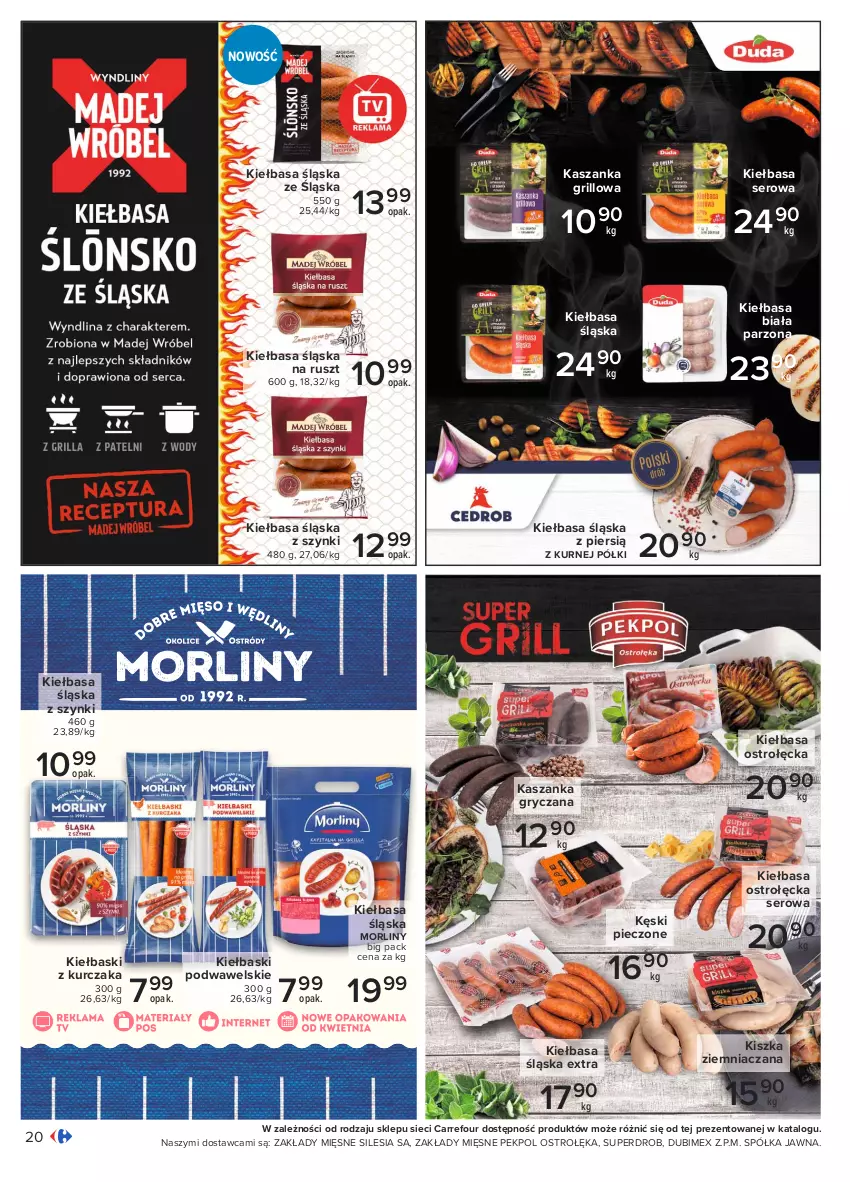 Gazetka promocyjna Carrefour - Gazetka Pyszny świat grilla - ważna 22.04 do 08.05.2021 - strona 20 - produkty: Grill, Gry, Kasza, Kaszanka, Kiełbasa, Kiełbasa biała, Kiełbasa śląska, Kurczak, Morliny, Pekpol, Piec, Półka, Ser, Wawel