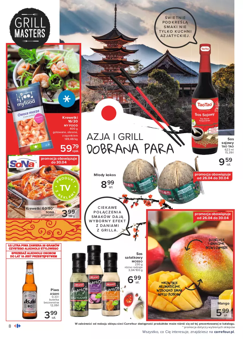 Gazetka promocyjna Carrefour - Gazetka Pyszny świat grilla - ważna 22.04 do 08.05.2021 - strona 8 - produkty: Asahi, Gra, Grill, Kokos, Krewetki, Mango, Piwa, Piwo, Sałat, Sos, Sos sojowy