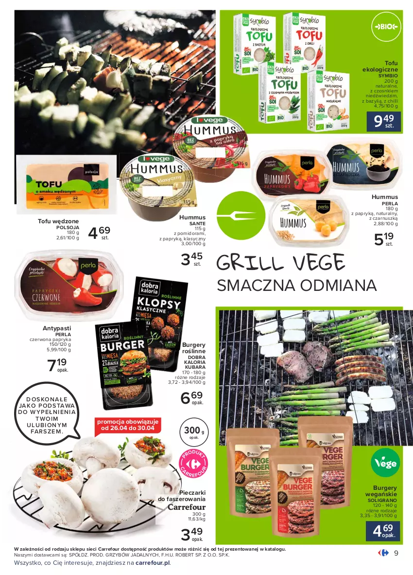 Gazetka promocyjna Carrefour - Gazetka Pyszny świat grilla - ważna 22.04 do 08.05.2021 - strona 9 - produkty: Bazyl, Burger, Fa, Gra, Grill, Hummus, Mus, Papryka, Piec, Sante, Soligrano, Tofu