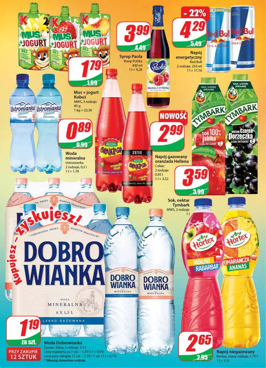 Gazetka promocyjna Dino - Gazetka - ważna 22.09 do 28.09.2021 - strona 2 - produkty: Hellena, Hoop, Jogurt, Kubuś, Mus, Napój, Nektar, Oranżada, Paola, Red Bull, Sok, Syrop, Tymbark, Woda, Woda mineralna