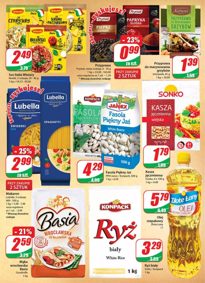 Gazetka promocyjna Dino - Gazetka - ważna 22.09 do 28.09.2021 - strona 7 - produkty: Basia, Bell, Bella, Fa, Fasola, Kasza, Lubella, Mąka, Makaron, Olej, Olej rzepakowy, Prymat, Ryż, Ryż biały, Ser, Sonko, Sos, Winiary