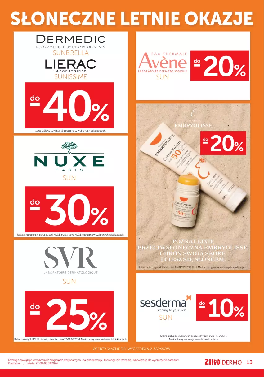 Gazetka promocyjna Ziko - Gazetka Ziko Dermo - ważna 22.08 do 03.09.2024 - strona 13 - produkty: Embryolisse, Lierac, Nuxe, Ser, SVR