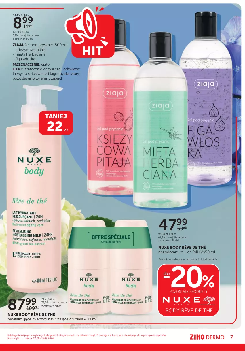 Gazetka promocyjna Ziko - Gazetka Ziko Dermo - ważna 22.08 do 03.09.2024 - strona 7 - produkty: Body, Dezodorant, Mięta, Mleczko, Nuxe, Ziaja