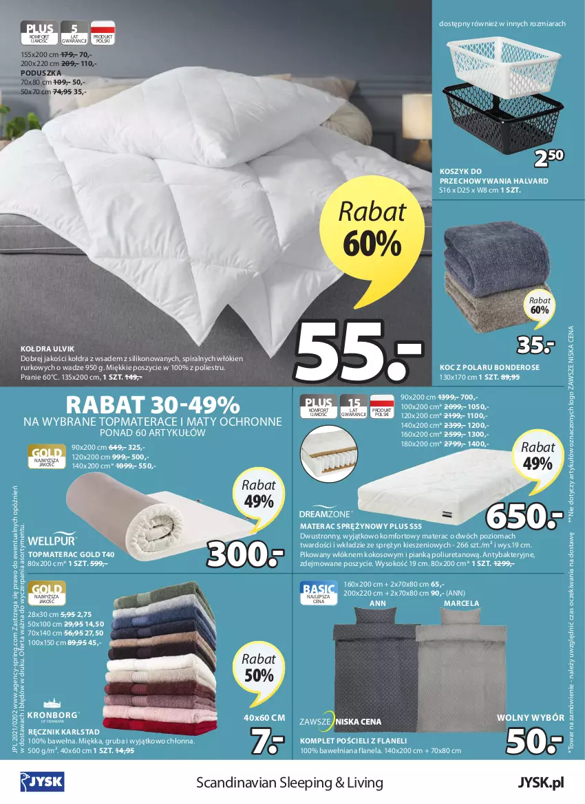 Gazetka promocyjna Jysk - Swietna oferta - ważna 03.02 do 16.02.2021 - strona 17 - produkty: Koc, Kokos, Kołdra, Komplet pościeli, Kosz, Materac, Materac sprężynowy, Poduszka, Pościel, Ręcznik, Sok, Tera, Top, Wełna