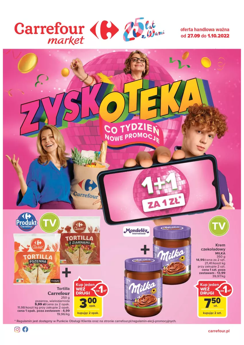 Gazetka promocyjna Carrefour - Gazetka Market - ważna 27.09 do 01.10.2022 - strona 1 - produkty: Kosz, Milka, Tortilla