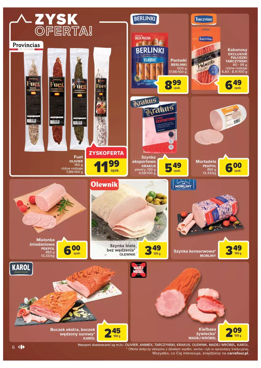 Gazetka promocyjna Carrefour - Gazetka Market - ważna 27.09 do 01.10.2022 - strona 6 - produkty: Boczek, Danio, Kabanos, Kiełbasa, Krakus, Madej Wróbel, Morliny, Olewnik, Por, Ser, Sport, Szynka, Szynka biała, Szynka konserwowa, Tarczyński