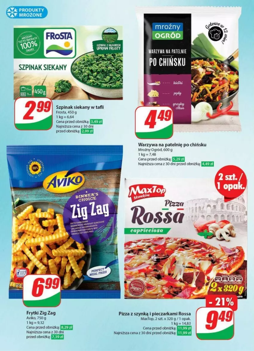 Gazetka promocyjna Dino - ważna 24.01 do 30.01.2024 - strona 16 - produkty: Frosta, Frytki, Ogród, Piec, Pieczarka, Pizza, Produkty mrożone, Szpinak, Top, Warzywa