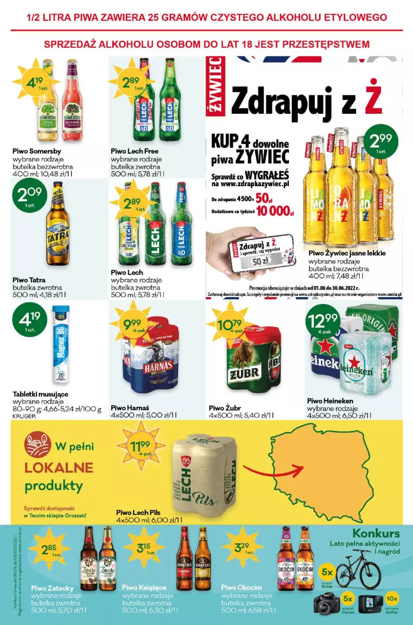 Gazetka promocyjna Groszek - ważna 25.05 do 07.06.2022 - strona 12 - produkty: Amol, Gra, Groszek, Harnaś, Heineken, Koc, Mola, Mus, Okocim, Piwa, Piwo, Por, Somersby, Tablet, Tabletki musujące, Tatra