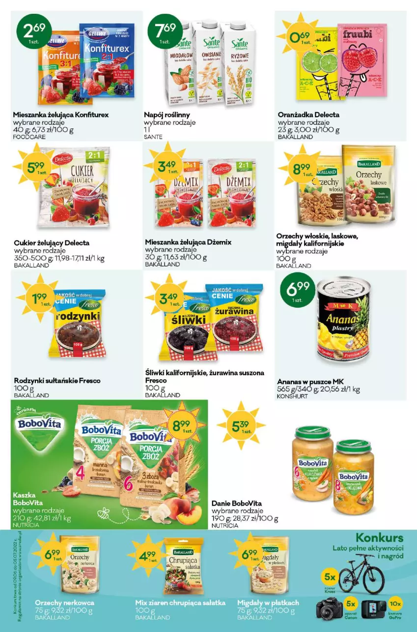 Gazetka promocyjna Groszek - ważna 25.05 do 07.06.2022 - strona 8 - produkty: Ananas, Bakalland, BoboVita, Cukier, Delecta, Dżem, Fresco, Napój, Napój roślinny, Orzechy włoskie, Rodzynki, Sałat, Sałatka, Sante