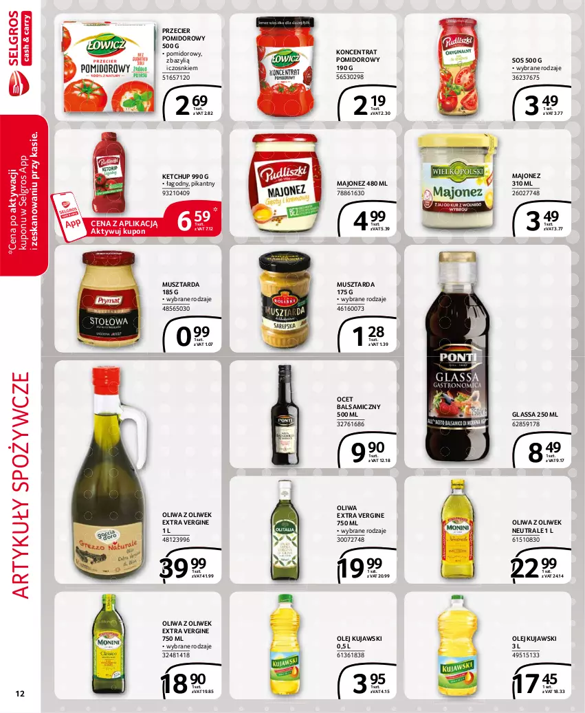 Gazetka promocyjna Selgros - Extra Oferta - ważna 01.02 do 28.02.2021 - strona 12 - produkty: Artykuły spożywcze, Bazyl, Gin, Ketchup, Koncentrat pomidorowy, Kujawski, LG, Majonez, Mus, Musztarda, Ocet, Ocet balsamiczny, Olej, Oliwa z oliwek, Sos