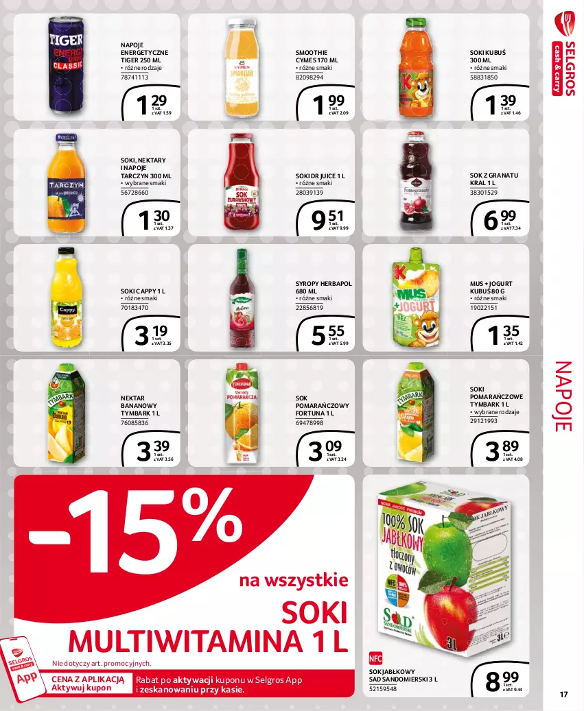 Gazetka promocyjna Selgros - Extra Oferta - ważna 01.02 do 28.02.2021 - strona 17 - produkty: Cappy, Fortuna, Gra, Granat, Herbapol, Jogurt, Kubuś, LG, Mus, Napoje, Nektar, Nektar bananowy, Smoothie, Sok, Sok jabłkowy, Sok pomarańczowy, Syrop, Syropy, Tiger, Tymbark