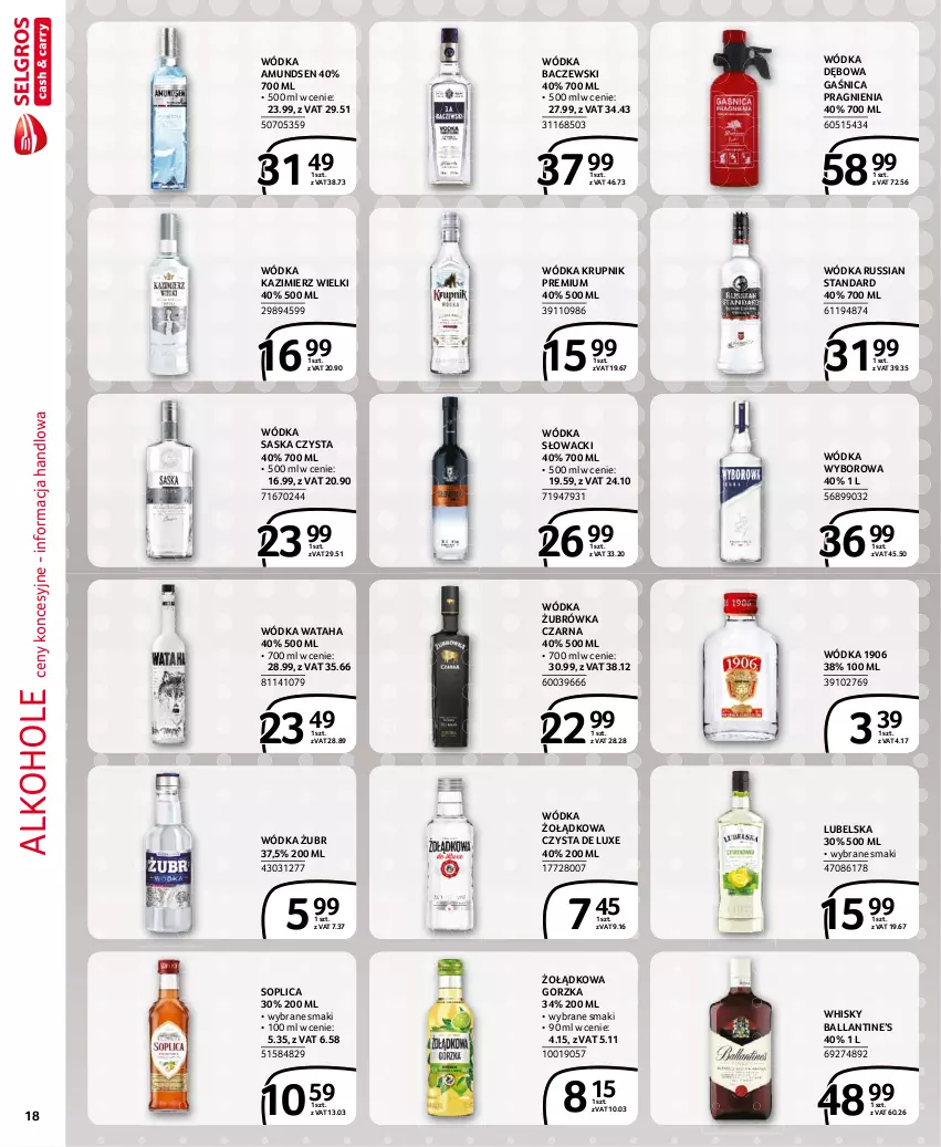 Gazetka promocyjna Selgros - Extra Oferta - ważna 01.02 do 28.02.2021 - strona 18 - produkty: Alkohole, Amundsen, Gaśnica, Krupnik, Saska, Soplica, Wataha, Whisky, Wódka, Wyborowa