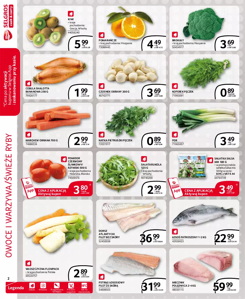 Gazetka promocyjna Selgros - Extra Oferta - ważna 01.02 do 28.02.2021 - strona 2 - produkty: Brokuły, Cebula, Czosnek, Dorsz, Halo, Kiwi, Koperek pęczek, LG, Miecz, Miecznik, Natka pietruszki, Owoce, Polędwica, Pomarańcze, Por, Pstrąg, Pstrąg łososiowy, Rukola, Sałat, Sałatka, Salsa, Sok, Sos, Warzywa