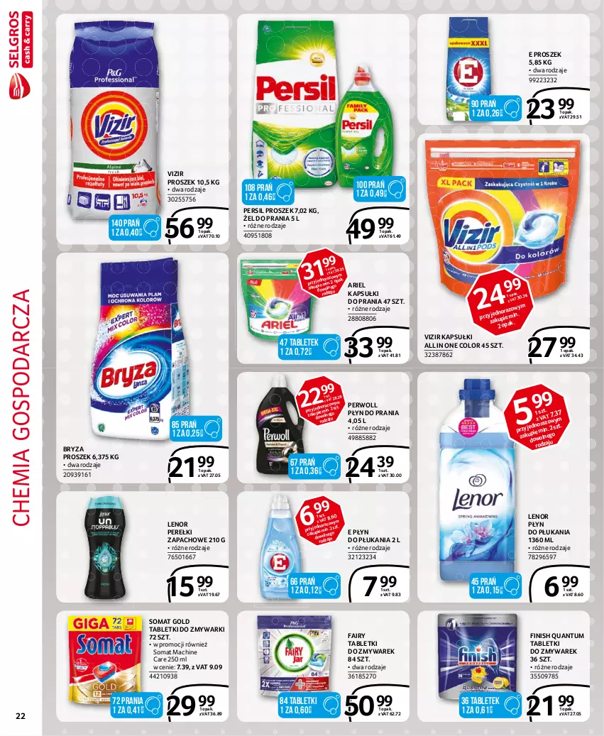 Gazetka promocyjna Selgros - Extra Oferta - ważna 01.02 do 28.02.2021 - strona 22 - produkty: Ariel, Bryza, Fa, Fairy, Finish, Kapsułki do prania, Lenor, Perełki zapachowe, Persil, Perwoll, Płyn do płukania, Płyn do prania, Somat, Somat gold, Tablet, Tabletki do zmywarki, Vizir, Zmywarki