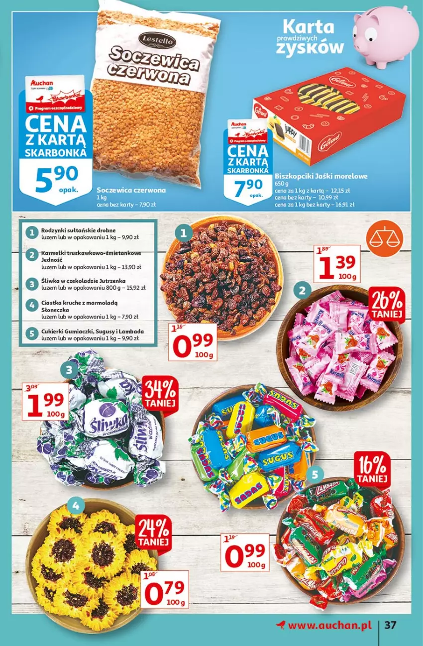 Gazetka promocyjna Auchan - Rysuje się kolorowy powrót do szkoły Hipermarkety - ważna 05.08 do 11.08.2021 - strona 37 - produkty: Ciastka, Cukier, Cukierki, Jutrzenka, Mola, Rodzynki