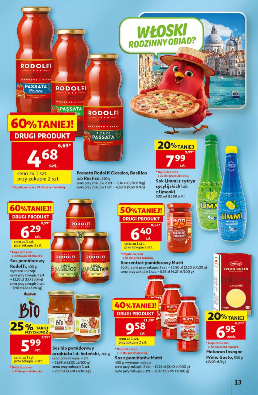 Gazetka promocyjna Auchan - Gazetka 30 Lat Hipermarket Auchan - ważna 07.05 do 13.05.2026 - strona 13 - produkty: Koncentrat pomidorowy, Lasagne, Makaron, Odol, Rust, Sok, Sok Limmi, Sos, Sos pomidorowy