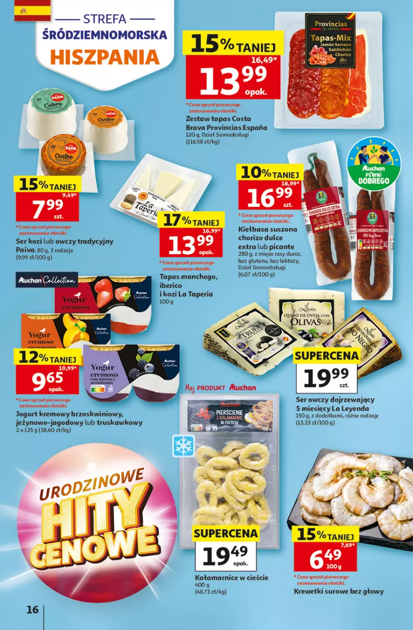 Gazetka promocyjna Auchan - Gazetka 30 Lat Hipermarket Auchan - ważna 07.05 do 13.05.2026 - strona 16 - produkty: Fa, Jamón serrano, Jogurt, Kiełbasa, Krewetki, Ser, Ser kozi, Ser owczy