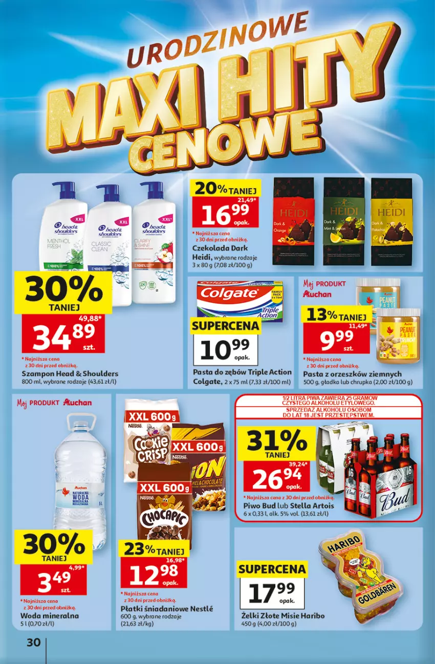 Gazetka promocyjna Auchan - Gazetka 30 Lat Hipermarket Auchan - ważna 07.05 do 13.05.2026 - strona 30 - produkty: Colgate, Czekolada, Danio, Gra, Haribo, LG, Pasta do zębów, Piwa, Piwo, Szampon, Woda, Woda mineralna