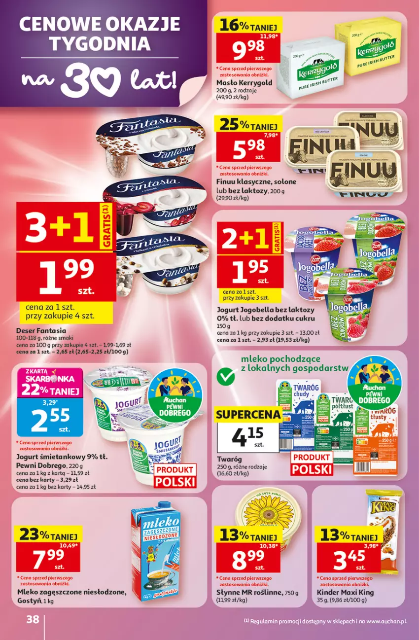 Gazetka promocyjna Auchan - Gazetka 30 Lat Hipermarket Auchan - ważna 07.05 do 13.05.2026 - strona 38 - produkty: Bell, Bella, Deser, Fa, Fanta, Finuu, Jogobella, Jogurt, Kinder, Masło, Mleko, Mleko zagęszczone, Ser, Słynne, Słynne MR Roślinne, Twaróg