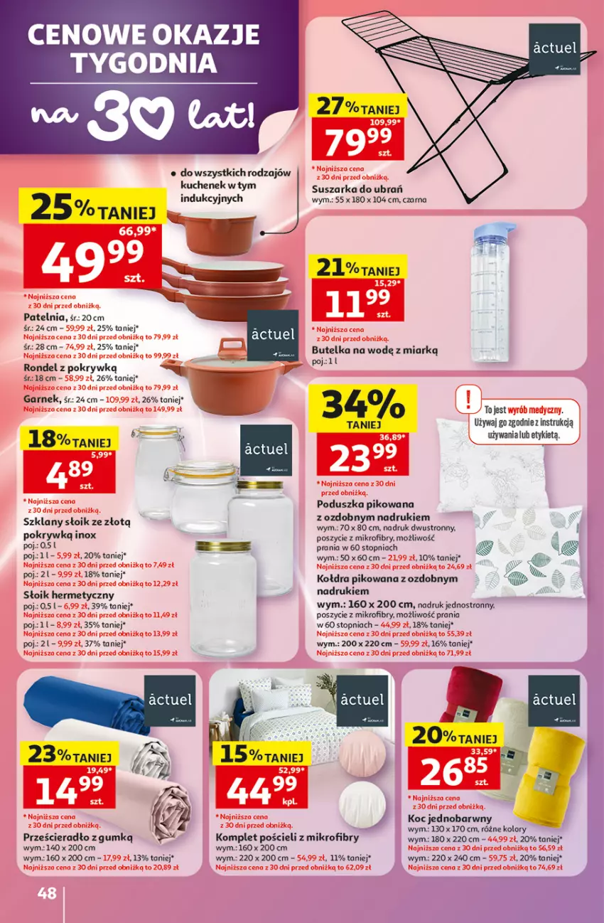 Gazetka promocyjna Auchan - Gazetka 30 Lat Hipermarket Auchan - ważna 07.05 do 13.05.2026 - strona 48 - produkty: Garnek, Koc, Kołdra, Komplet pościeli, Patelnia, Poduszka, Pościel, Prześcieradło, Rondel, Suszarka, Suszarka do ubrań, Top