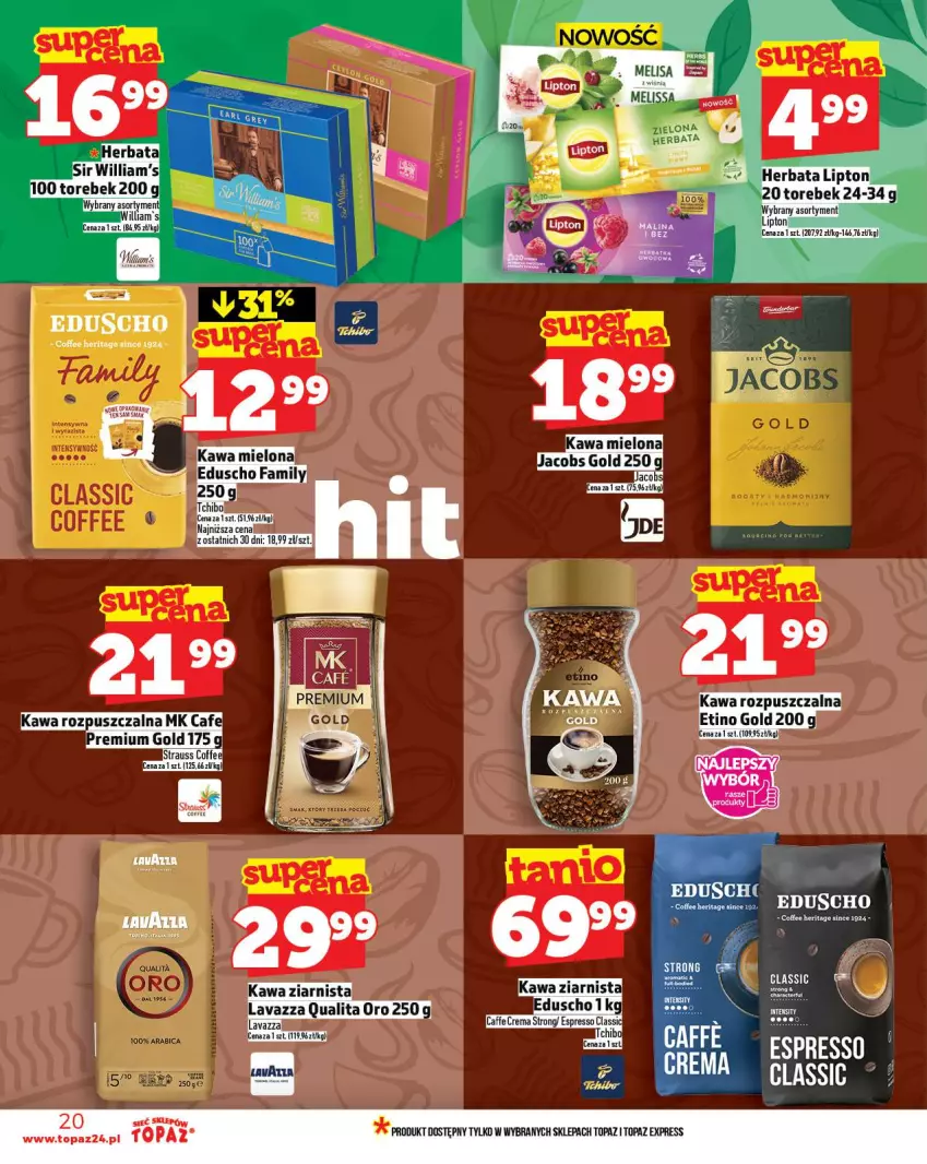 Gazetka promocyjna Topaz - Gazetka - ważna 13.11 do 19.11.2025 - strona 20 - produkty: Herbata, Kawa, Kawa rozpuszczalna, Lipton, Top